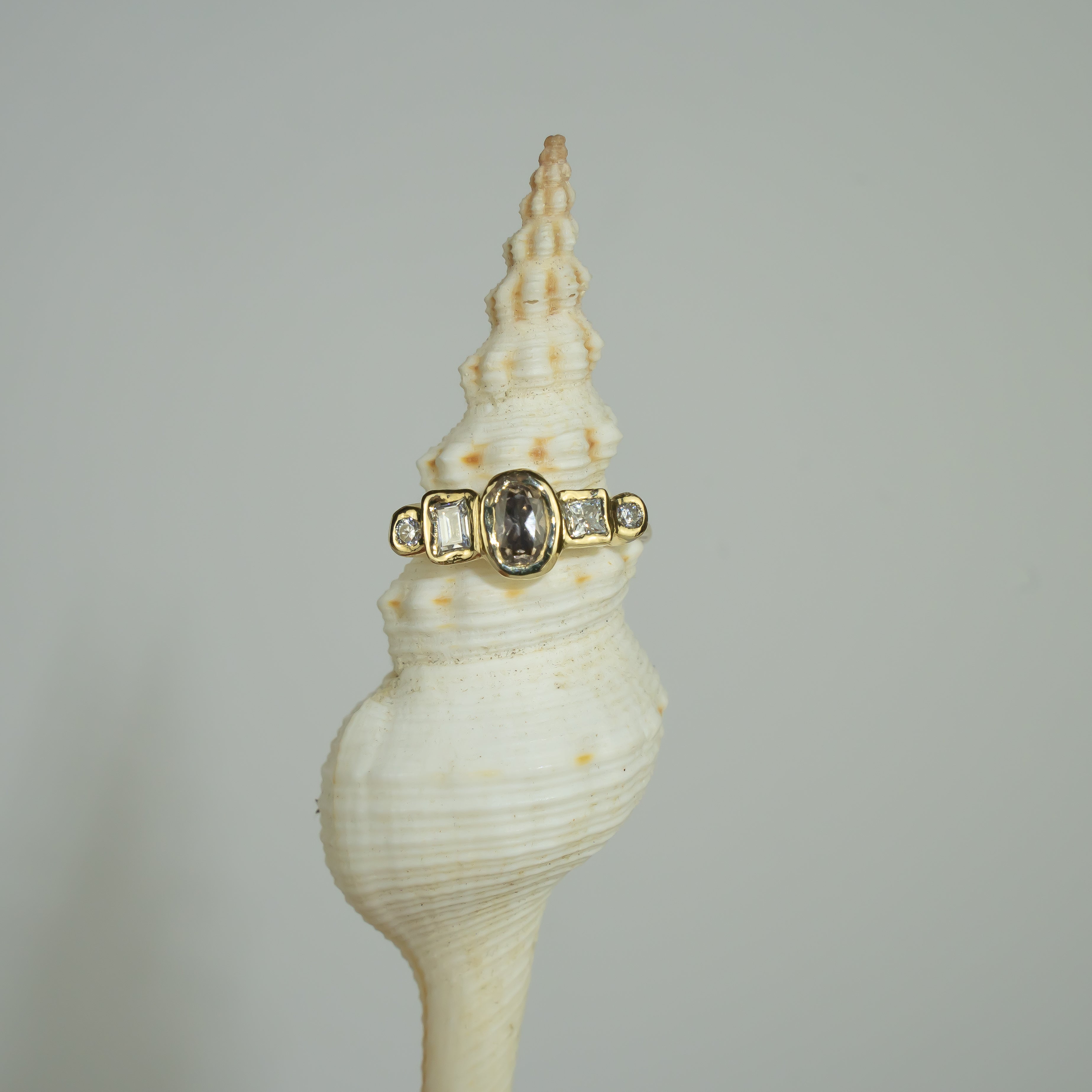 Zircon Line Gold Cluster Ring - One of a Kind