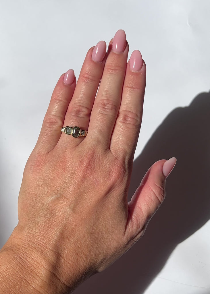 Zircon Line Gold Cluster Ring - One of a Kind